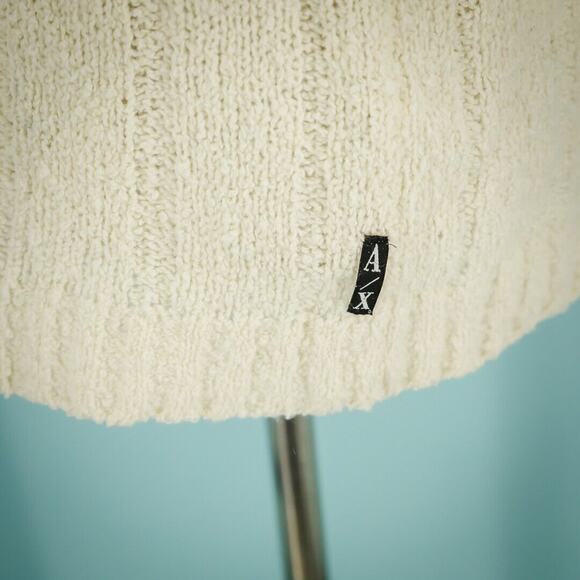 Armani Exchange Size Large L Ivory Turtleneck Ribbed Knit Wool Angora Sweater - Picture 2 of 6